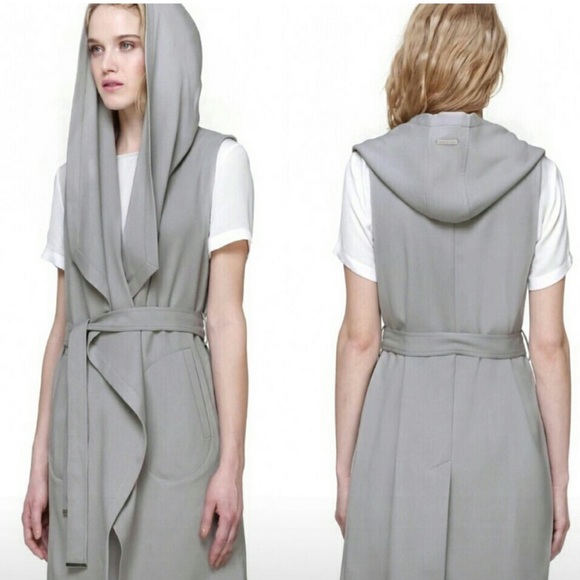 Soia & Kyo light grey hood flowy long vest - Picture 2 of 6